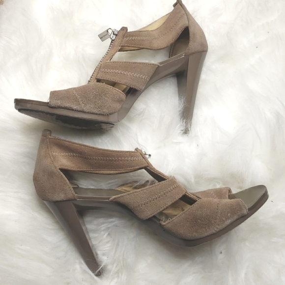Michael Michael Kors Berkley T Strap Open Toe Suede Sandals Taupe zipper - Picture 8 of 14